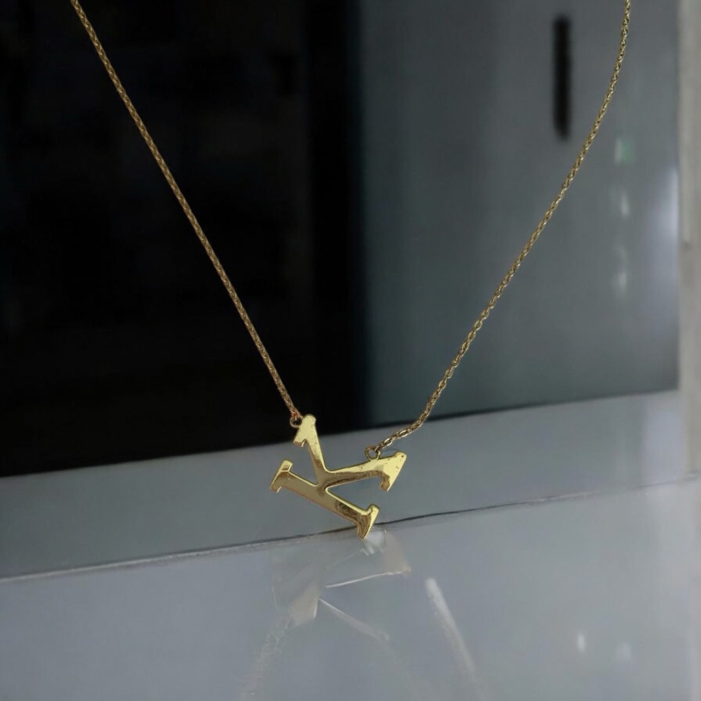 .925 Gold overlay Initial K Pendant Necklace, delicate and minimalist